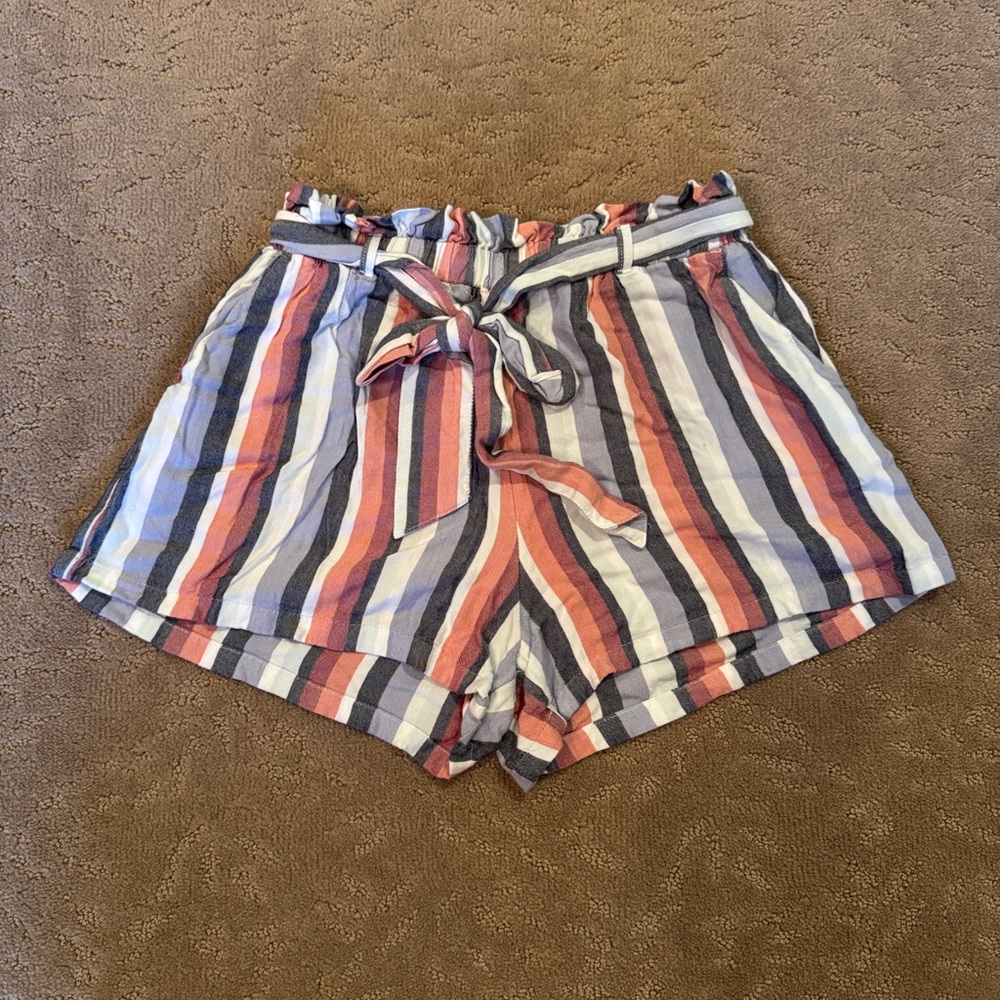 Hollister High Waist Red and Blue Shorts with Tie-Waist